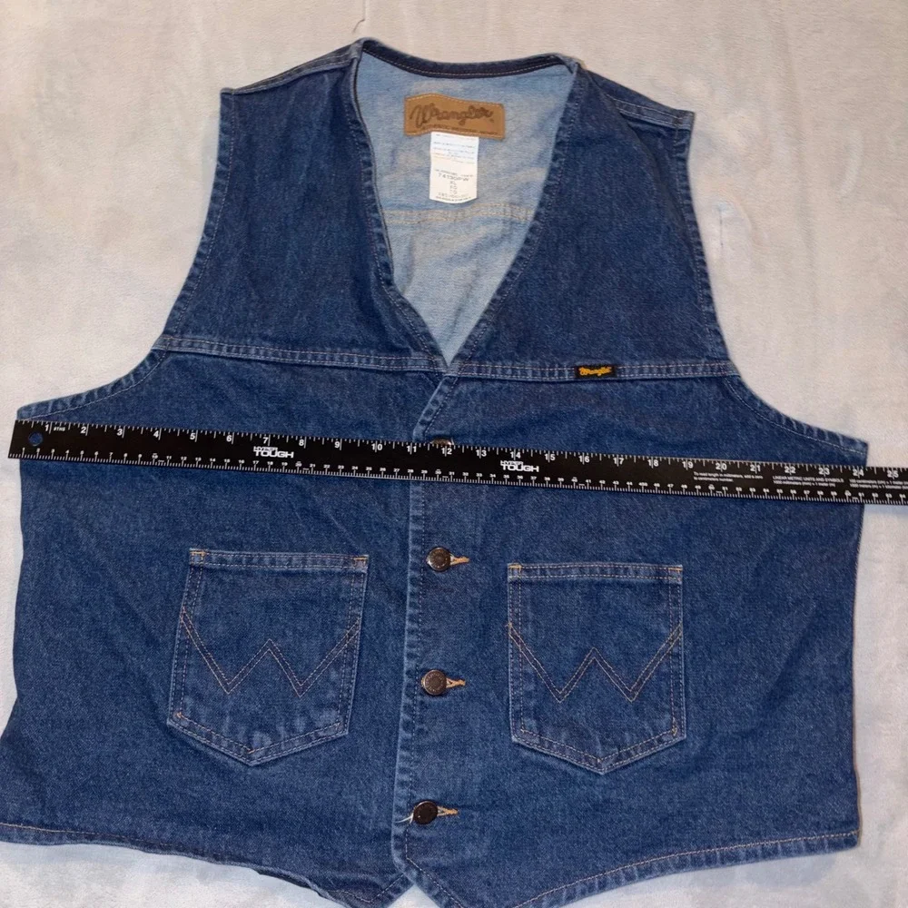 Vintage Wrangler Denim Vest XL Western Cowboy‎ Trucker Blue Jean Button 74130PW